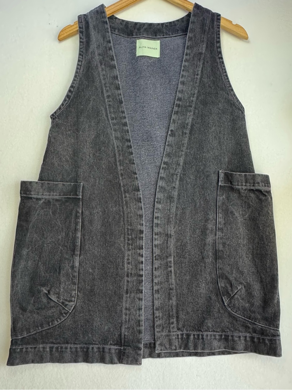 Aliya Wanek Oversized Open Front Cotton Denim Vest Medium
